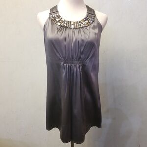 Cache grey beaded neckline  SILK top women's size Small (H33)